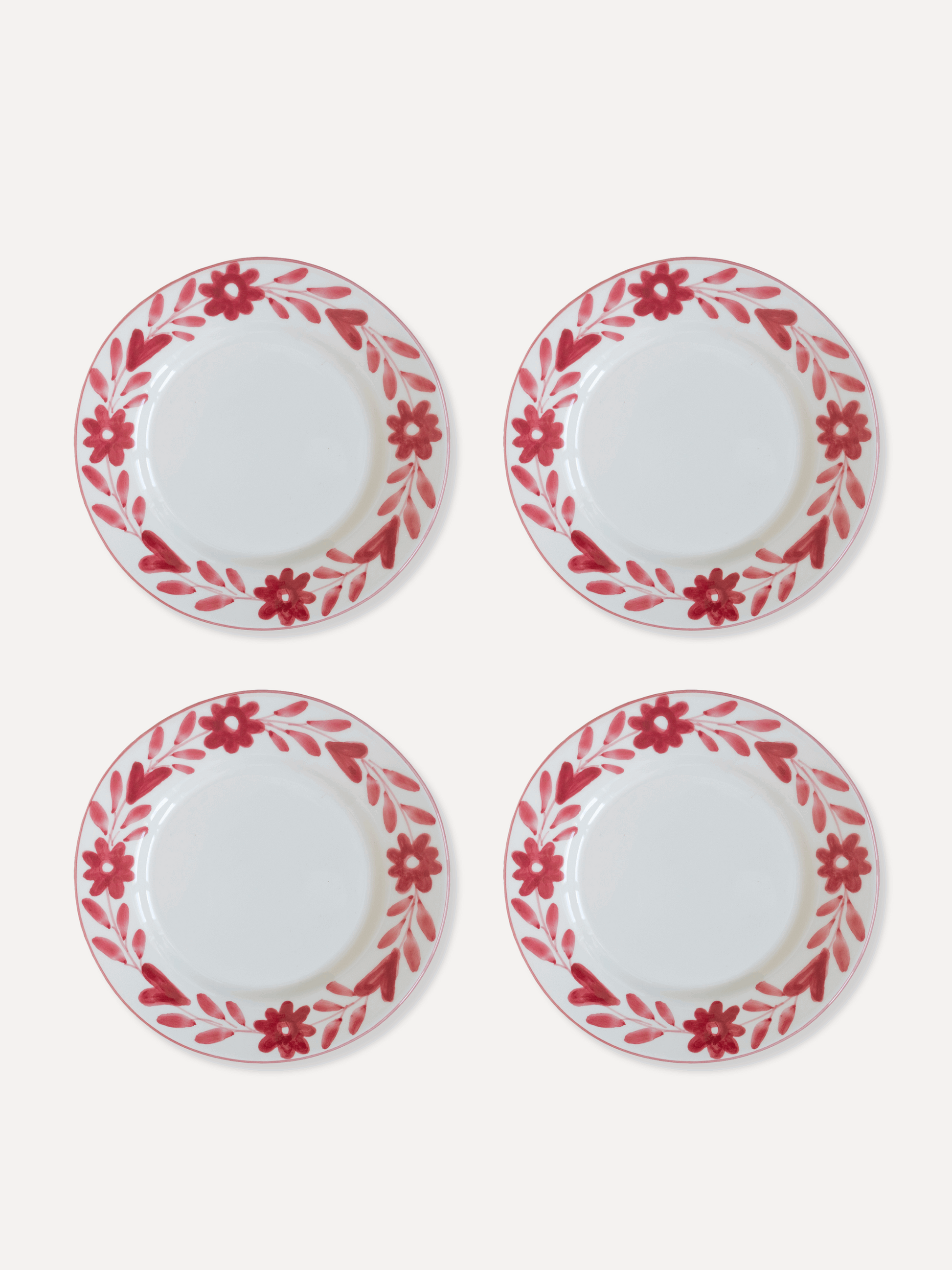 Red Flowers Hand Painted Ceramic Dessert Plate - Valsa Home- Tableware