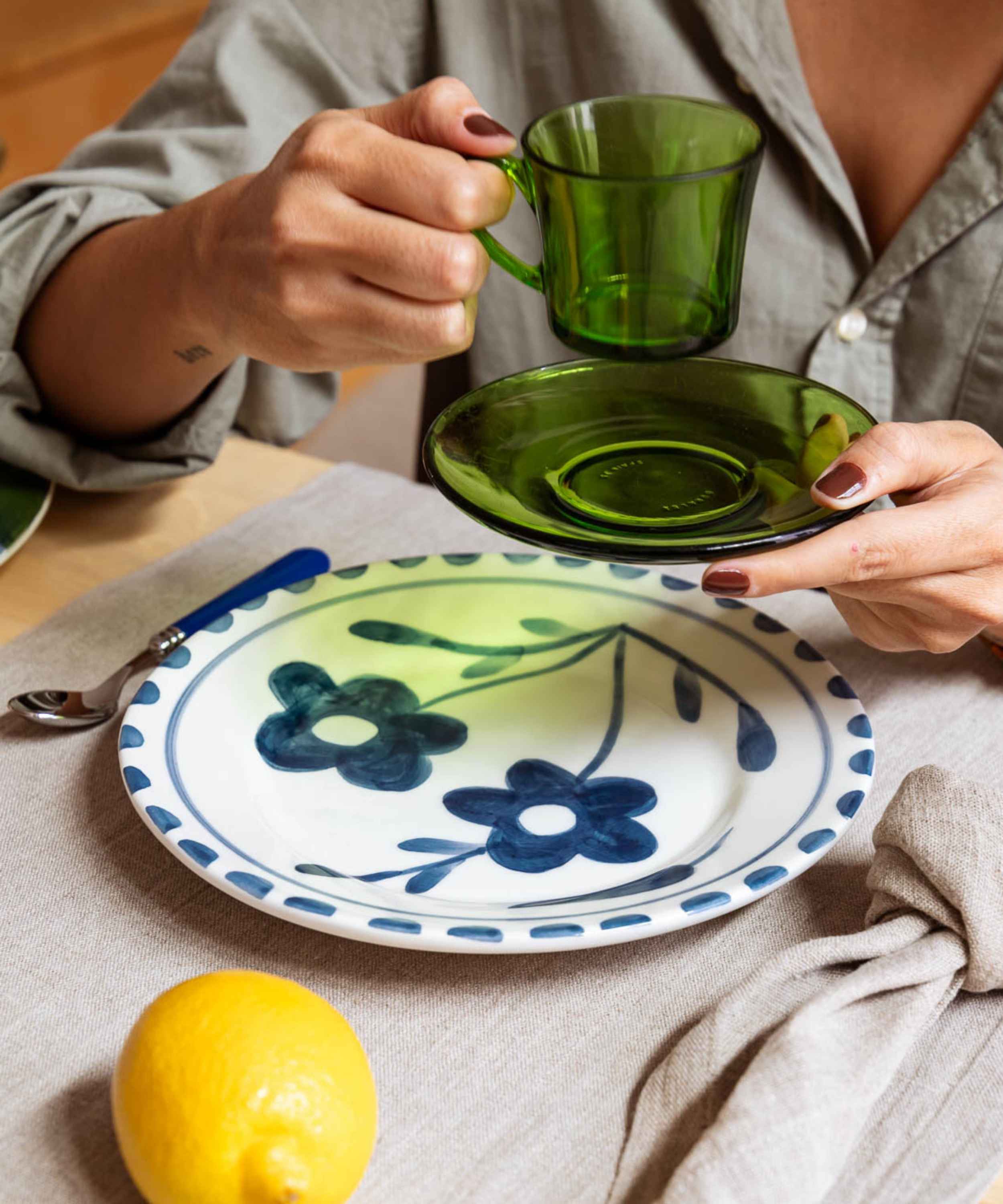 Blue flowers Hand Painted Salad Plate - Set of 4
