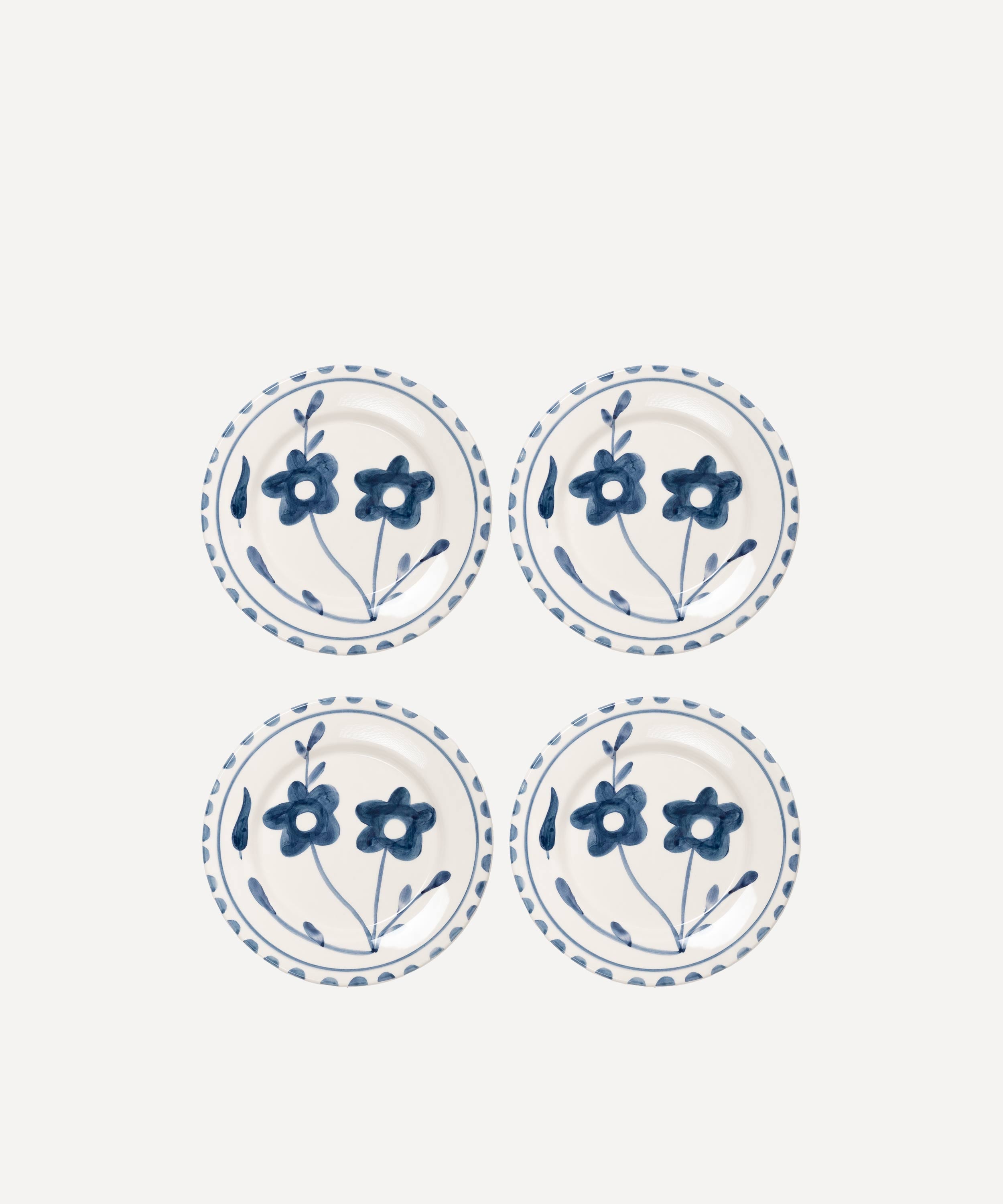 Blue flowers Hand Painted Salad Plate - Set of 4