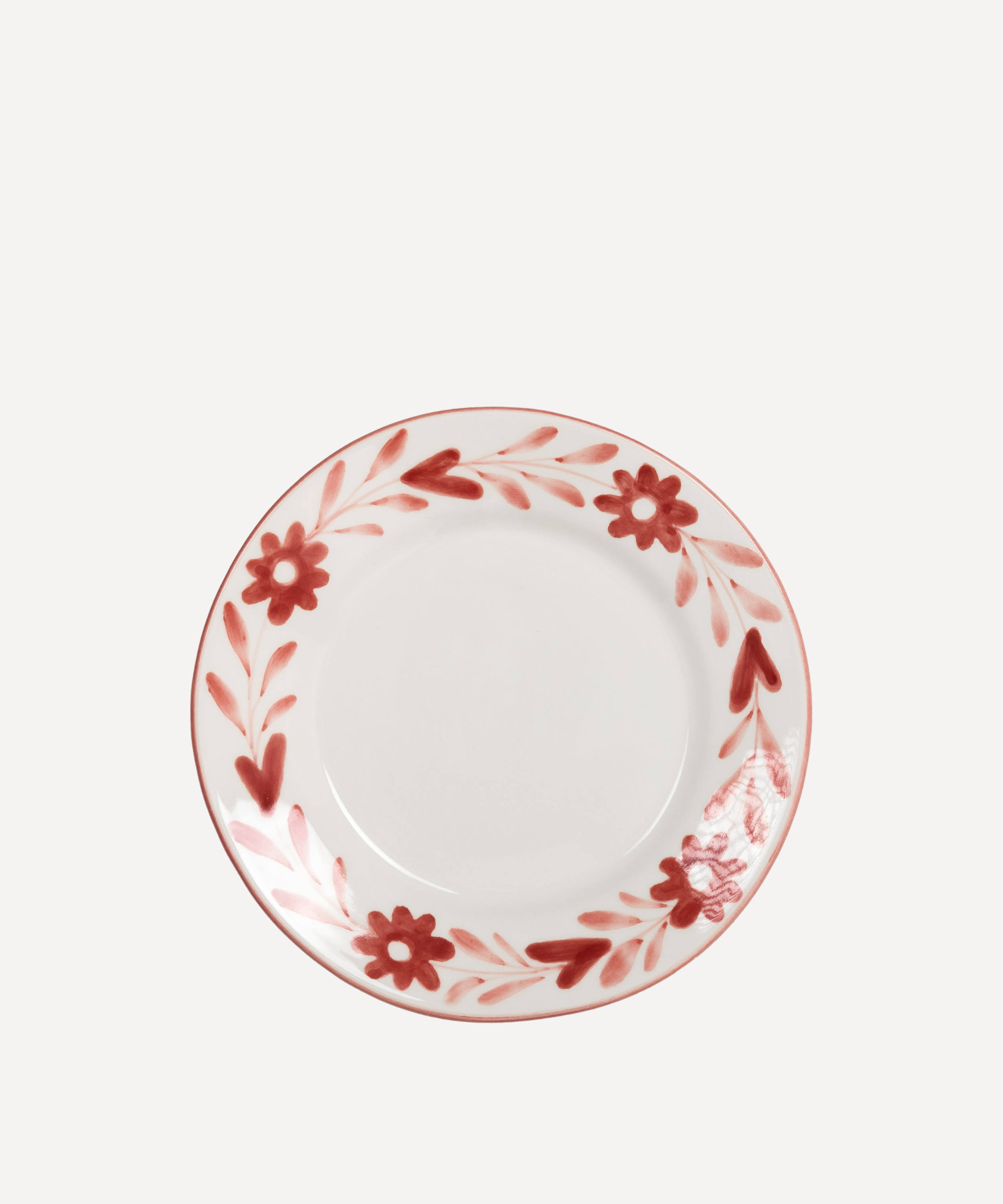 Red Flowers Hand Painted Salad Plate - Set of 4