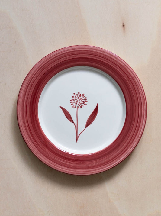 Cecilia Hand-Painted Ceramic Dinner Plate - Red and White - Front Image